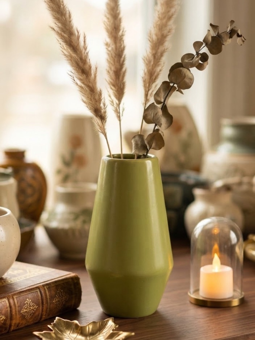Vintage Mid-Century Poterie Laurentienne Green Ceramic Vase Made in Canada